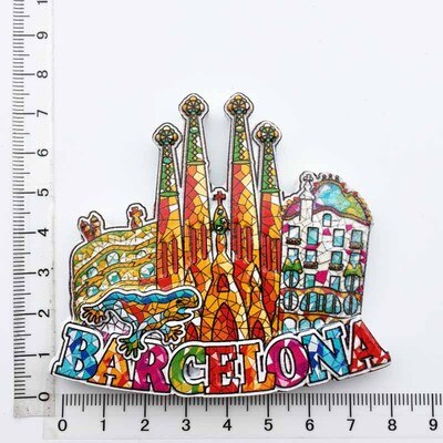 Réfrigérateur aimants Souvenirs en espagne | Réfrigérateur barcelone Madrid majorque valence séville Corvador Flamingo Girona bâtiment célèbre: Marron