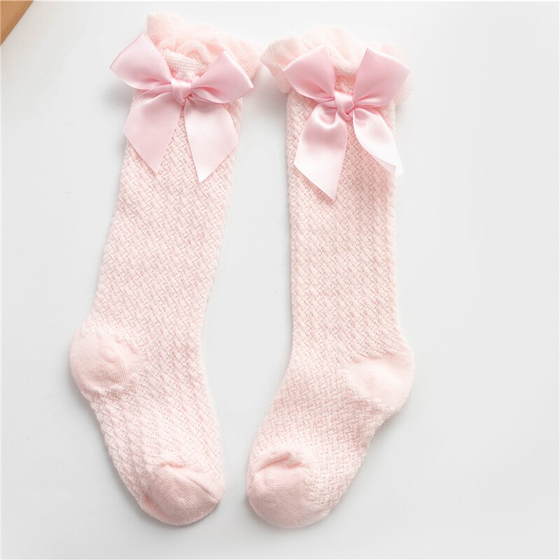 Mädchen Socken Knie Hohe Bowknot Plaid für freundlicher freundlicher Kausalen Elastische Lange Hoch Socken Kleinkind Mädchen Solide Bogen 0-3 jahre: Rosa