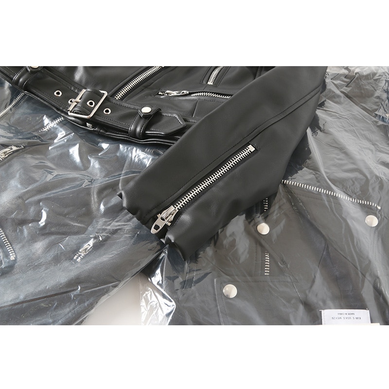 Wiosna skóra ekologiczna na jesień kurtka kobiety zamek błyskawiczny pasek krótkie miękkie kurtki ze sztucznej skóry rowerzysta czarny punk Faux kurtka motocyklowa plus rozmiar