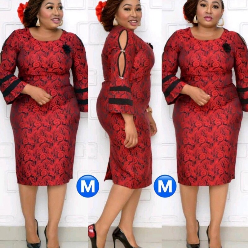 Herfst Mode Afrikaanse Vrouwen O-hals Polyester Plus Size Midi Jurk Afrikaanse Kleding Afrikaanse Jurken Voor Vrouwen 2XL-6XL