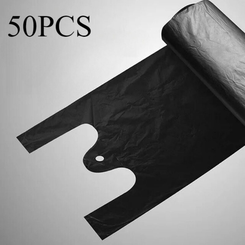 50/100 stuks zwarte vuilniszakken voor huishoudelijk gebruik, keuken, badkamer, camping, schoonmaak, wegwerp vuilniszakken met handvat, draagbaar: Zwart