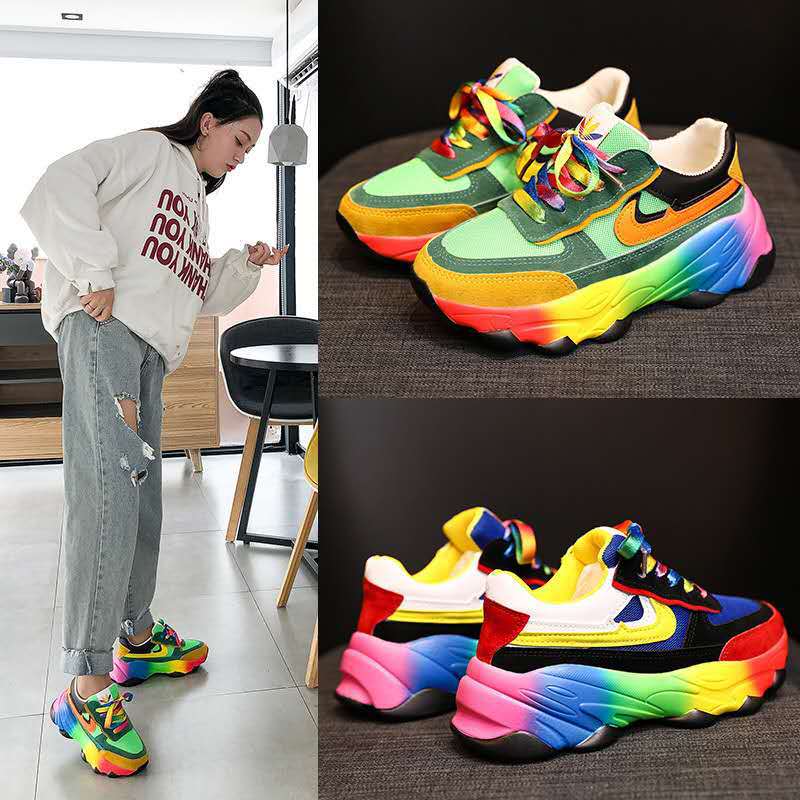 nouvelles Chaussures Pour Femmes Plate-Forme Chaussures Chaussures Pour Femmes Chaussures De Sport De Grande Taille Chaussures Décontractées Arc-En-Ciel Bas Chaussures De Sport