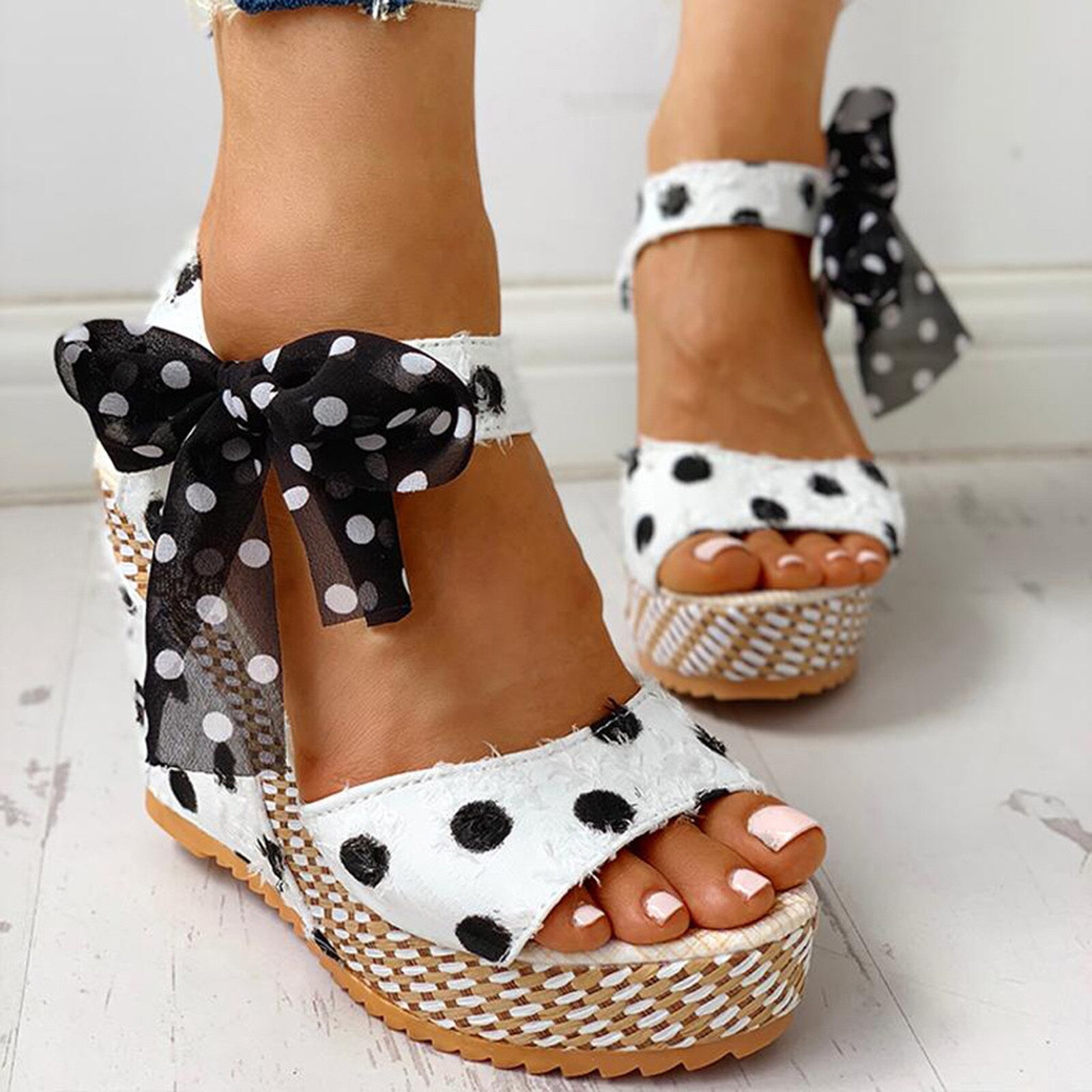 Sagace Vrouwen Dames Platform Wiggen Hak Sandalen Mode Dot Lace-Up Schoenen Schoeisel Bohemen Zomer Sandalen Partij schoenen