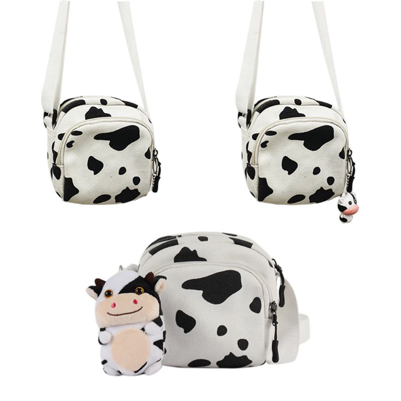 Bolso de hombro tipo bandolera con estampado de vaca de dibujos animados para mujer y niña, bolso de mano Satchel Phone Purse Q1QA