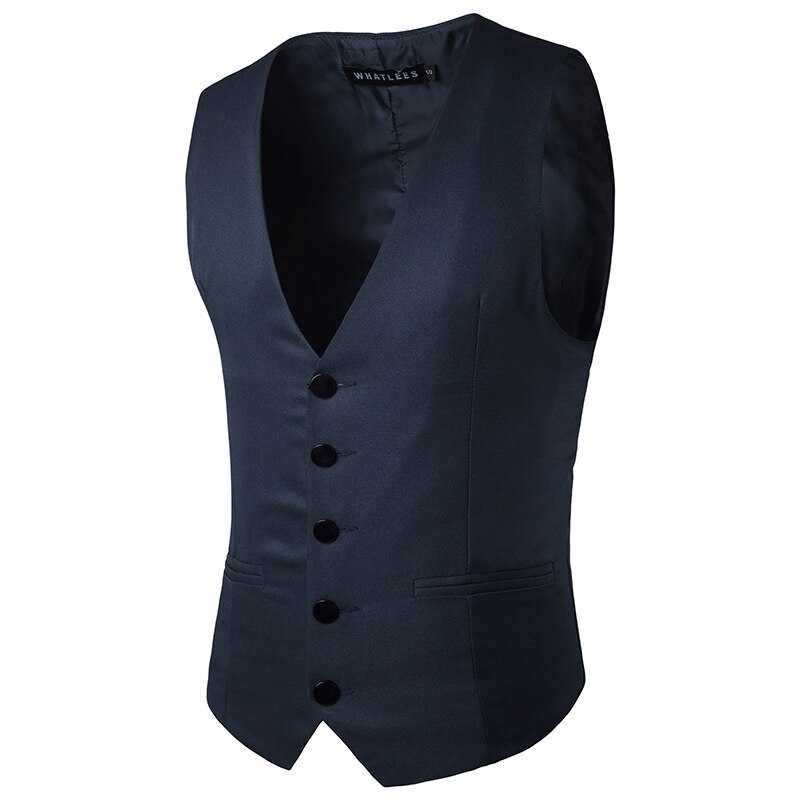 Men Suit Vest Classic V Collar Dress Vest Men Slim Fit Wedding Party Prom Waistcoat Mens Business Formal Vest Black Gilet Homme: navy / M