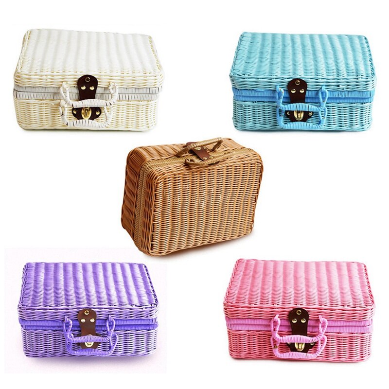 Valise Vintage en rotin Imitation PE, matériel de Protection de l&#39;environnement, boîte de rangement de cosmétiques, boîte de décoration