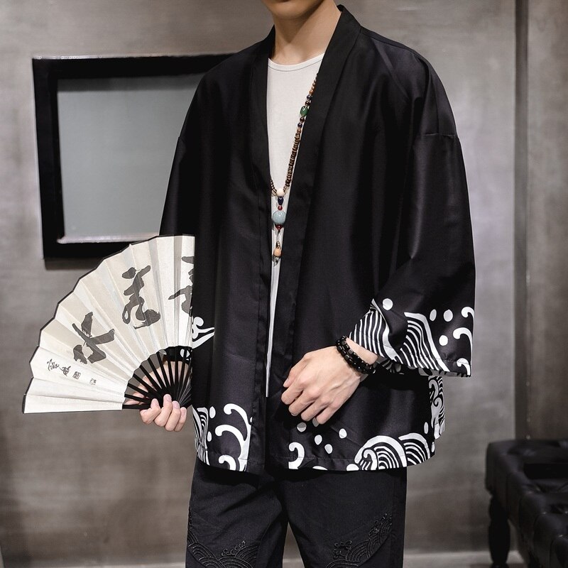 Japanese Kimono Man Haori Yukata Asian Streetwear Samurai Costume Cardigan Kimono Shirt Men Traditional Japanese Kimonos 10909