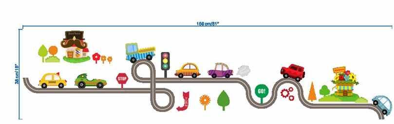 Cartoon Car Road Track Wall Stickers for Kids room Living room Bedroom Background Wall Decor Art Mural: 83
