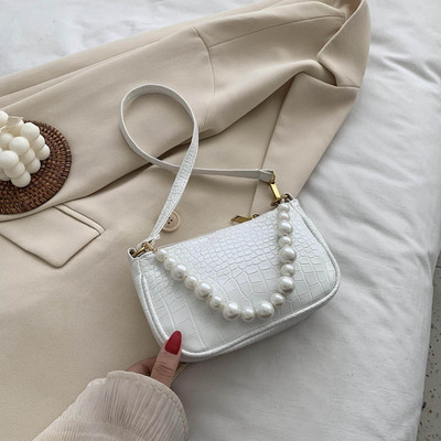 Pu-leren schoudertassen met krokodillenmotief in peervorm voor dames, zomerse crossbodytassen, reistassen voor dames: Wit