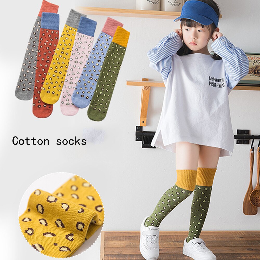 Children's High Tube Leopard Print Socks Autumn Winter Casual Sports Boys Girls Baby Cotton Socks Suitable for 3-8 Years Old