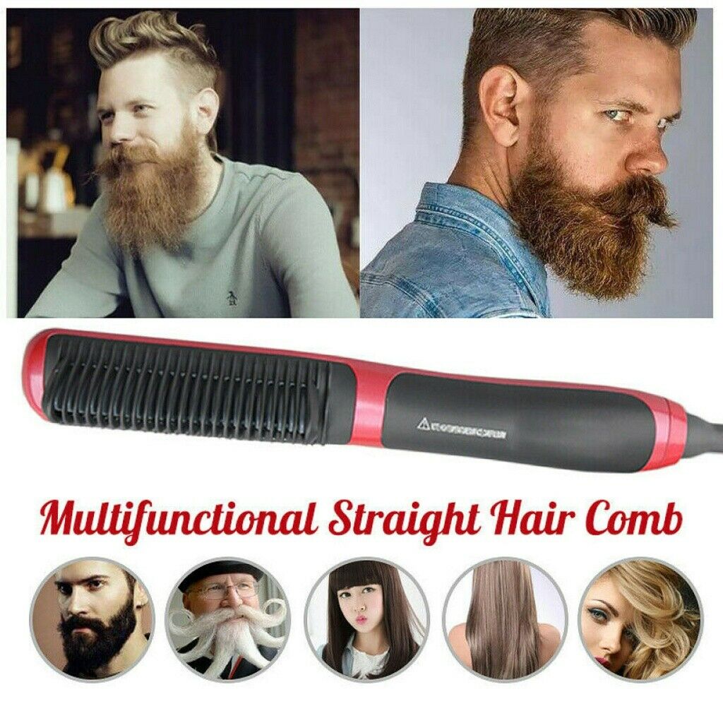 Ceramic Hair Straightener Brush Hair Electric Beard Comb Flat Iron Digital Heating Anti-Static Hair Brush Styling Tool