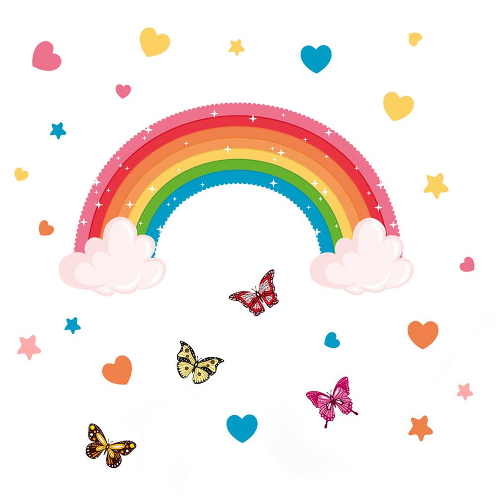 Rainbow Removable Wall Decals Nursery Art Heart Butterfly Stickers Wallpaper Posters Girls Bedroom Easy Use Home Decor: A 60X30CM