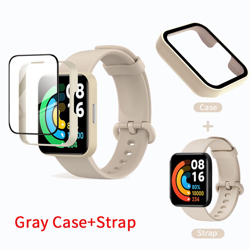 Szklane etui 9D + pasek do zegarka Redmi Watch 2 Lite PC Hard Cover Screen Protector Watchband Bransoletka do zegarka Redmi Watch2 Lite Akcesoria: green