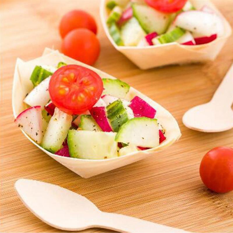 50 Stuks Wegwerp Houten Lade Grote Natuurlijke Berken Houten Serveren Boten Platen Gerechten Voor Voedingsmiddelen Snacks Nibbles