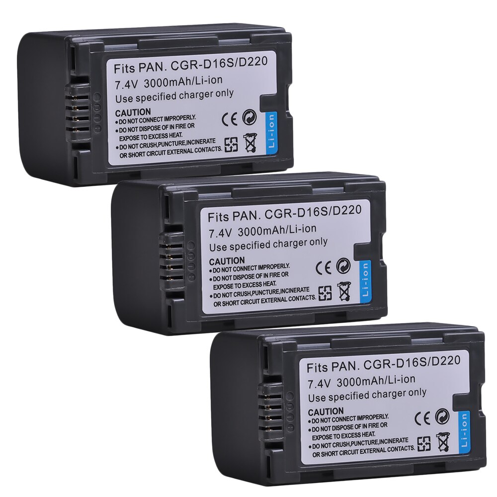 3000mah CGR-D220 CGR-D16S CGR D220 D16S batería para Panasonic VW-VBD23... DVC15... AG-DVC7... AG-DVX100... AG-DVX1000... NV-C2... NV-C3 C5: 3x Battery