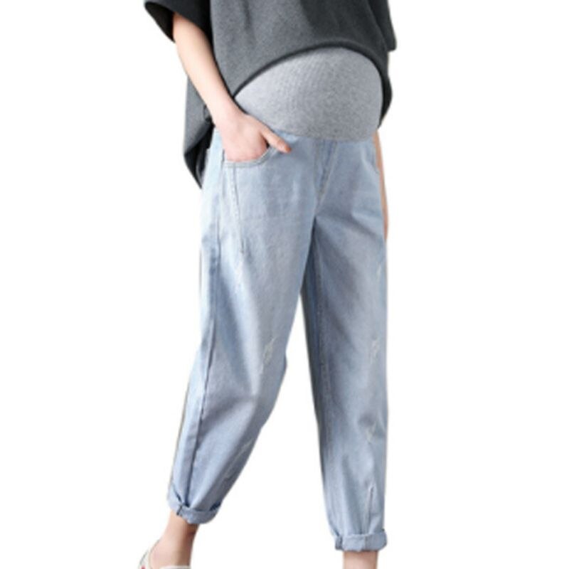 Pantalon de maternité pour femmes enceintes, jean bleu troué, Leggings ventre, pantalon sarouel de grossesse