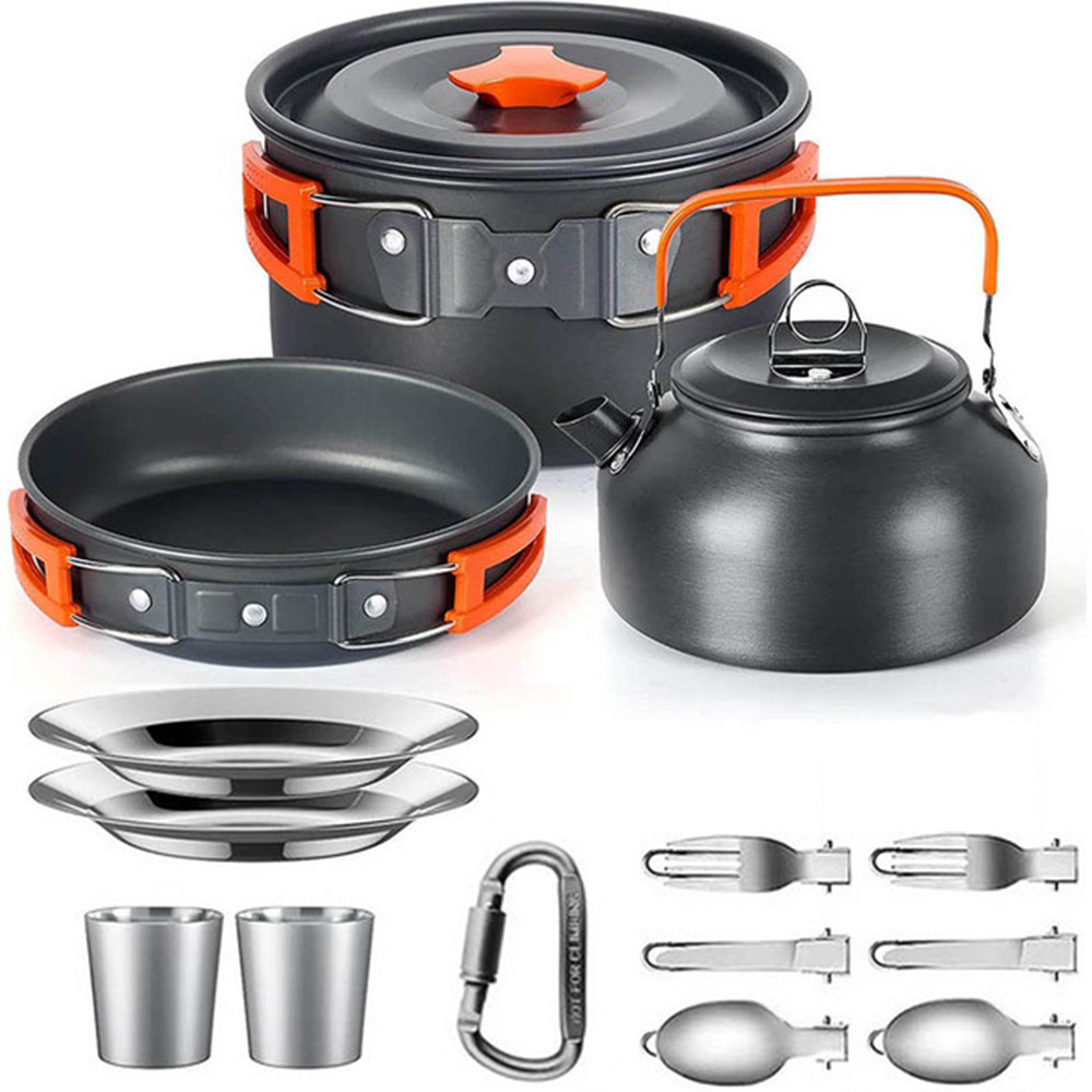 Camping Kookset Outdoor Aluminium Lichtgewicht Uitrusting Camping Kookgerei Kit Voor Reizende Trekkingwandelbenodigdheden: green