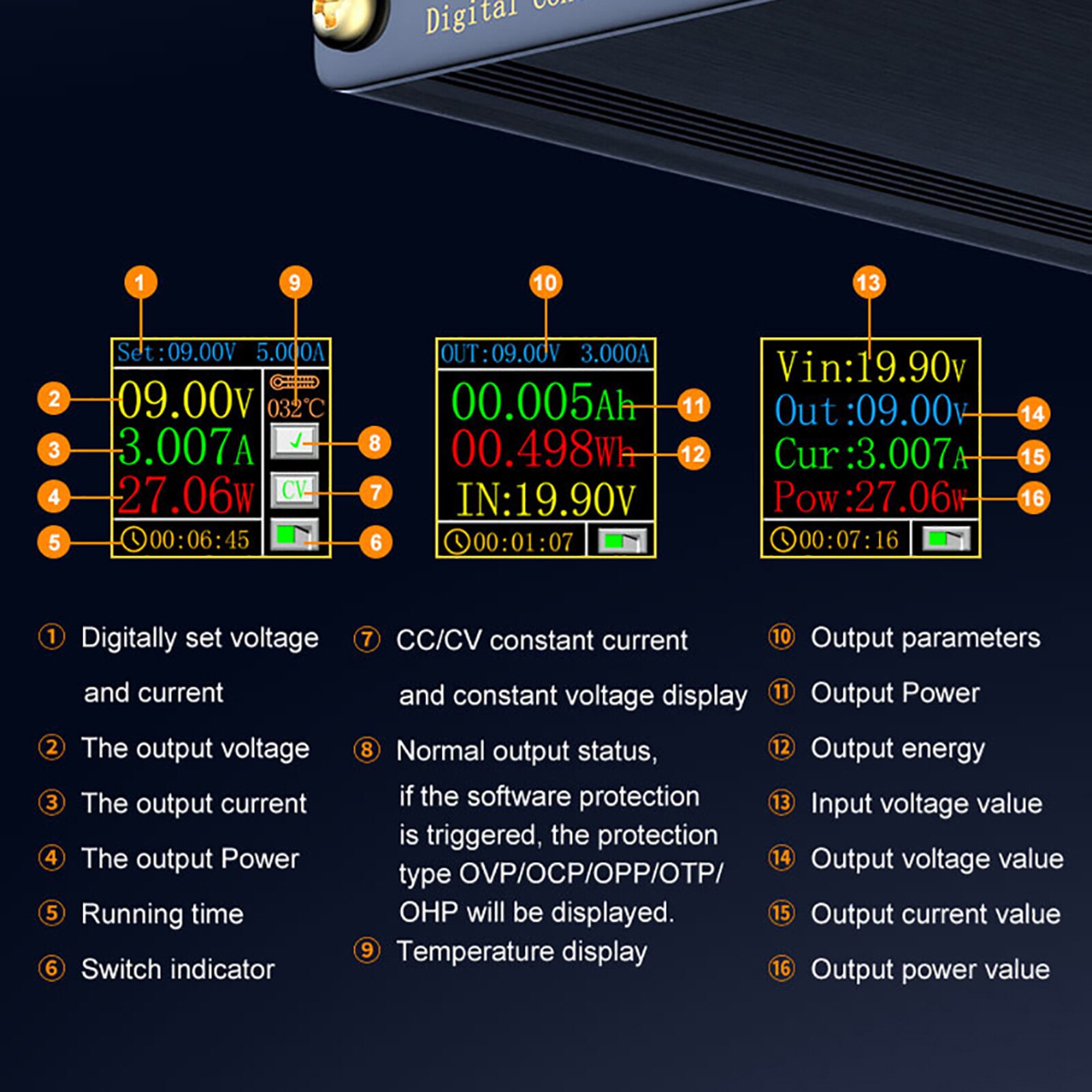 1.44 tommer high definition digital kontrol dc justerbar strømforsyning farve lcd-skærm programmerbar step-down strømforsyning
