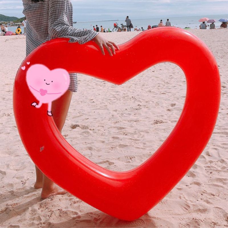 Oppustelig svømningsring rød hjerteformet flydende værktøj swimmingpool livbøje