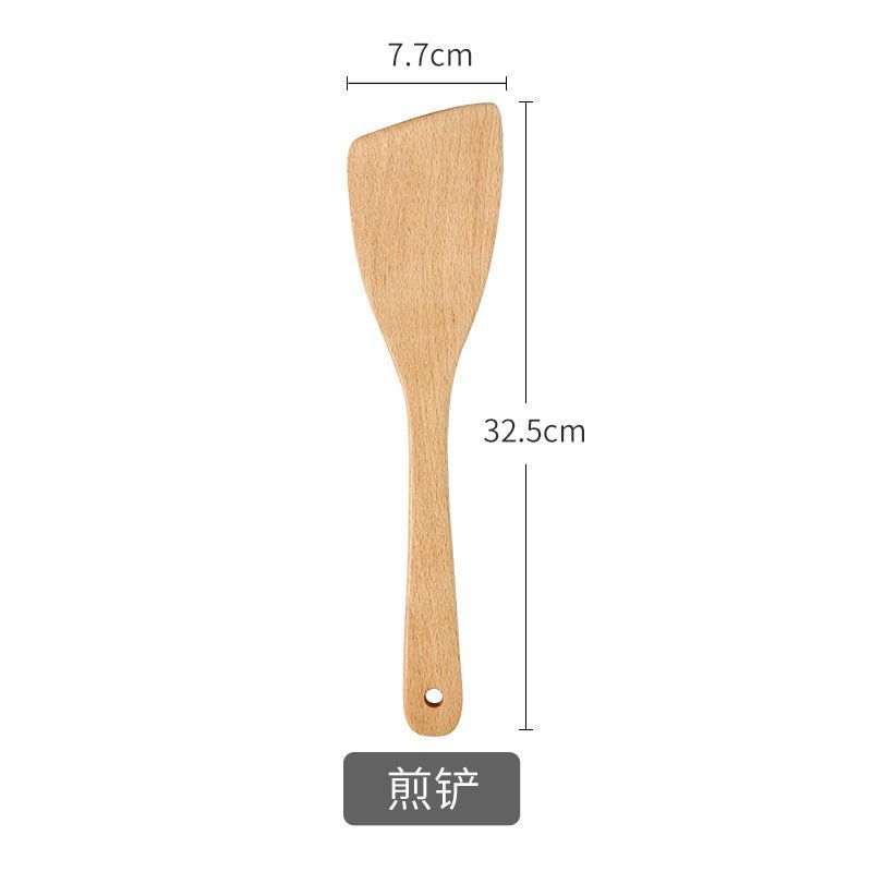 Espátula de madera, cuchara de madera, espátula para freír, cuchara de sopa resistente a altas temperaturas de madera maciza, sin pintura, sin cera, Material Natural: Verde