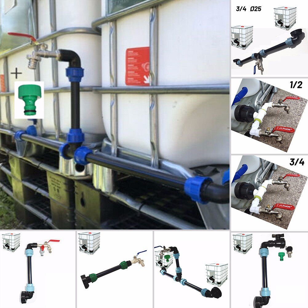 1 X IBC Adapter Connection Lever Set For IBC Adapter Connection Lever Set For 2 Tanks Outlet Tee Connector+Tap Valve Water Cans