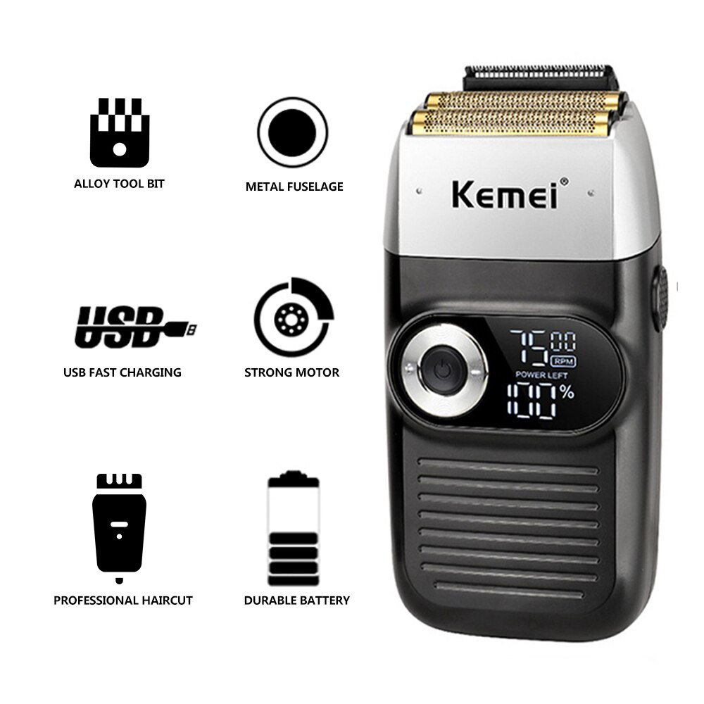 Kemei – rasoir électrique pour hommes, outil de coupe de cheveux avec chargeur USB rapide et écran LCD