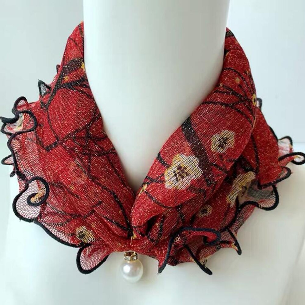 Lace Pearls Scarf Wood Ears Gold Thread Lace Variety Lady Neck Hair Chiffon Scarves Soft Spring Summer Scarf Mother's Day: 16