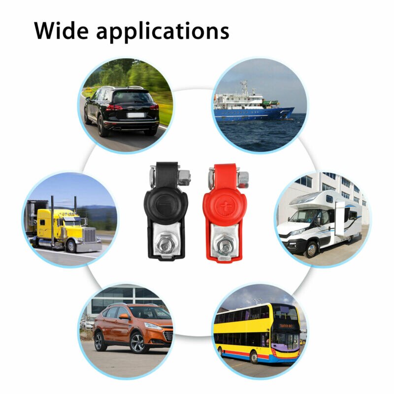 2pcs Battery Terminal Cable Clamp Negative + Positive Top-Post Load Capacity 400A Car Accessory For SAE And DIN Batteries
