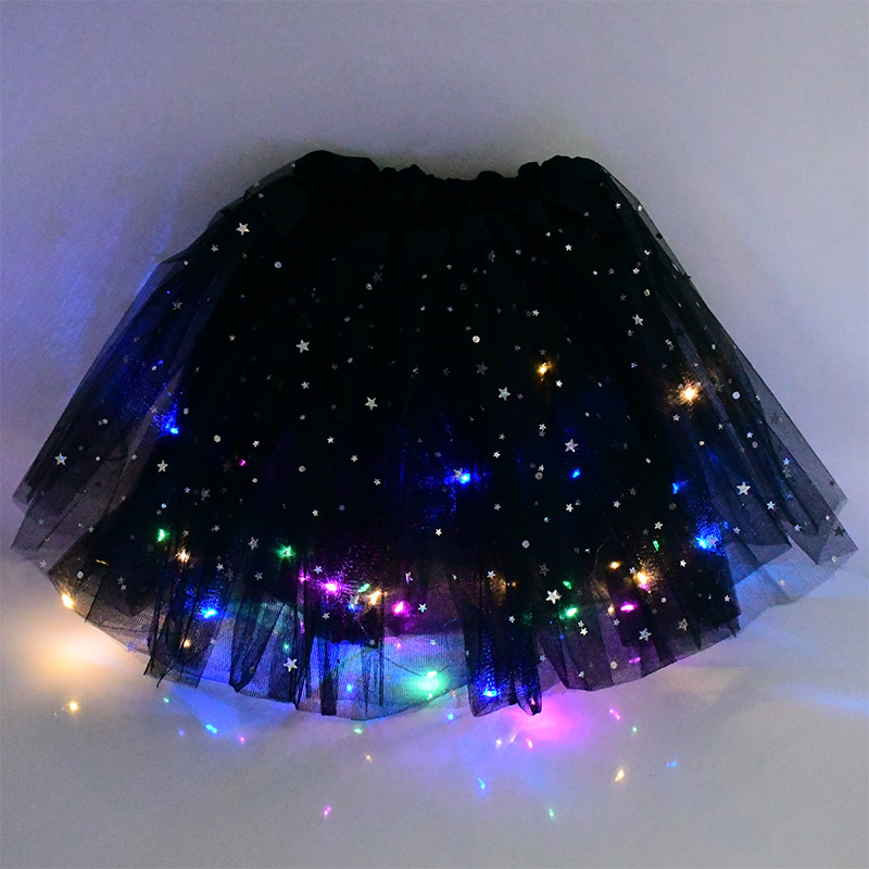 Minifalda con luz LED para niña, tutú brillante, minifalda de Ballet de Estrella Brillante, disfraz luminoso para , boda, de cumpleaños para niños: B04-Black Skirt