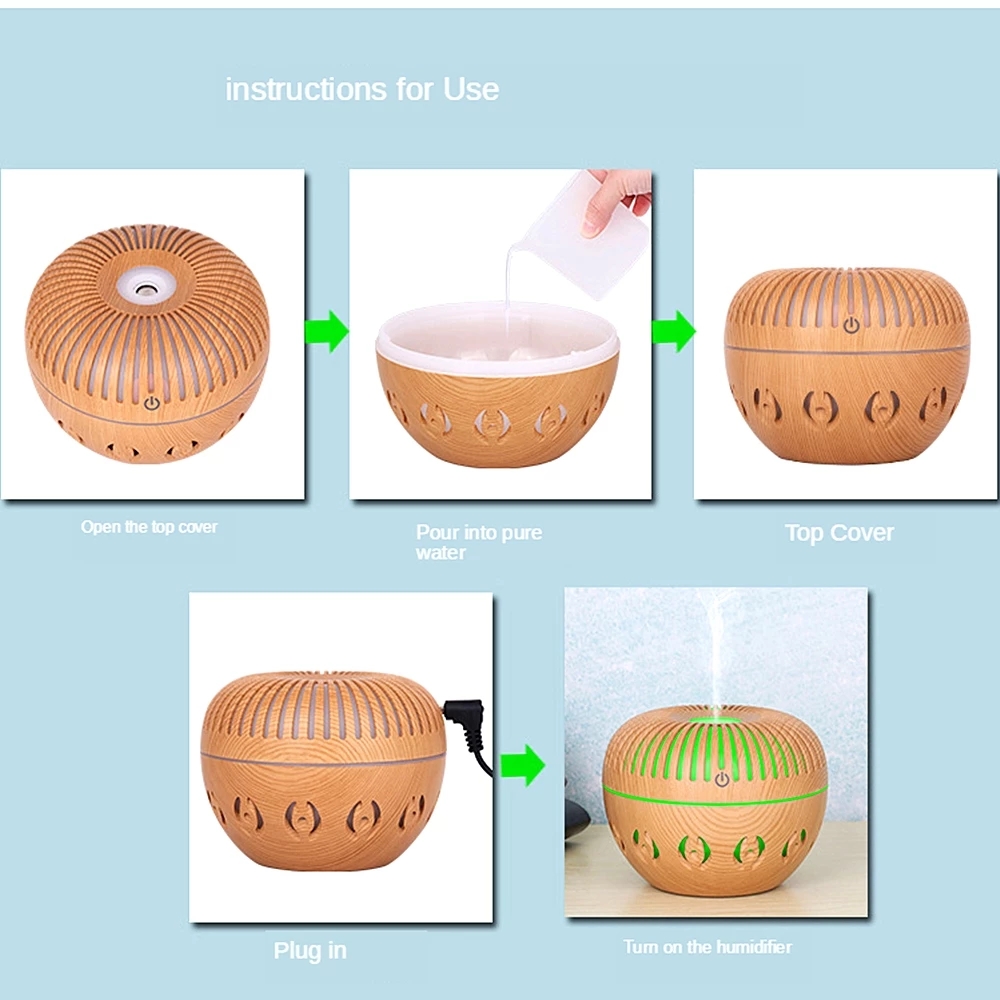 Electric Humidifier Essential Aroma Oil Diffuser Ultrasonic Wood Grain USB Mini Mist Maker LED Light Aromatherap for Home
