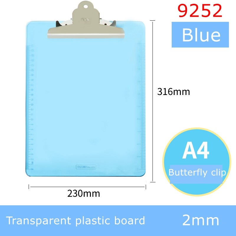 Deli 9226 clip board writing board Paper board Transparent plastic board Foamed PP baord color board: 9252
