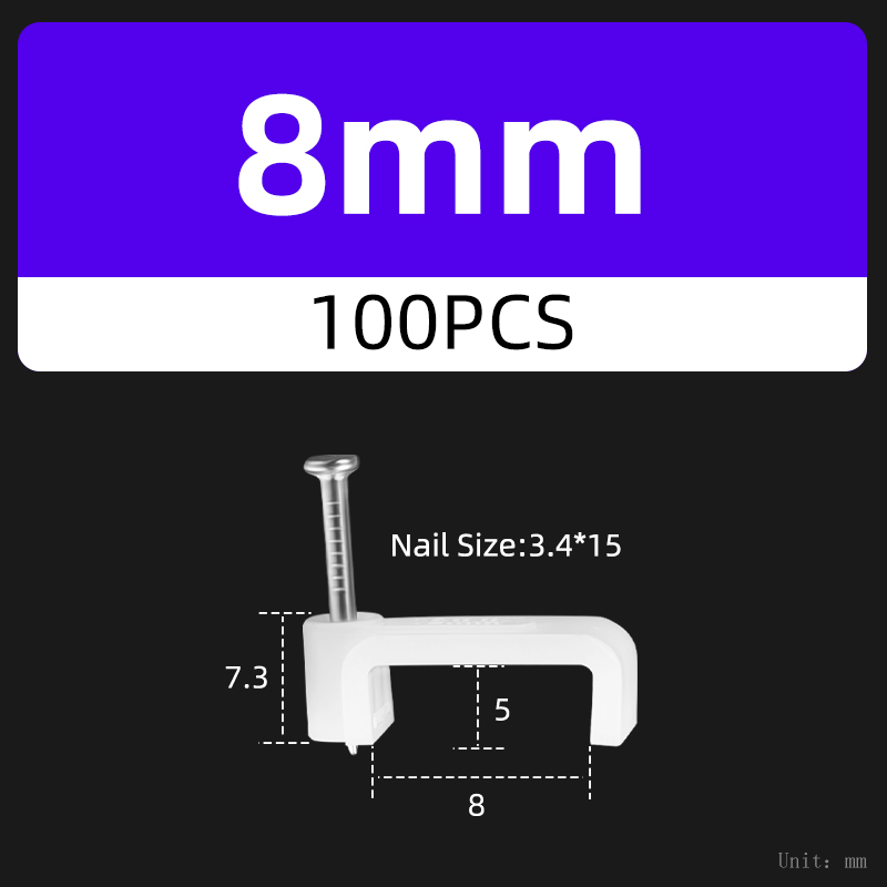 100Pcs Vierkante Draad Kabel Clip Houder Nail Telefoon Netwerk Muur Vaste Lijn Management Plastic Kaart 4/5/6/7/8/10/12/14Mm: Blauw