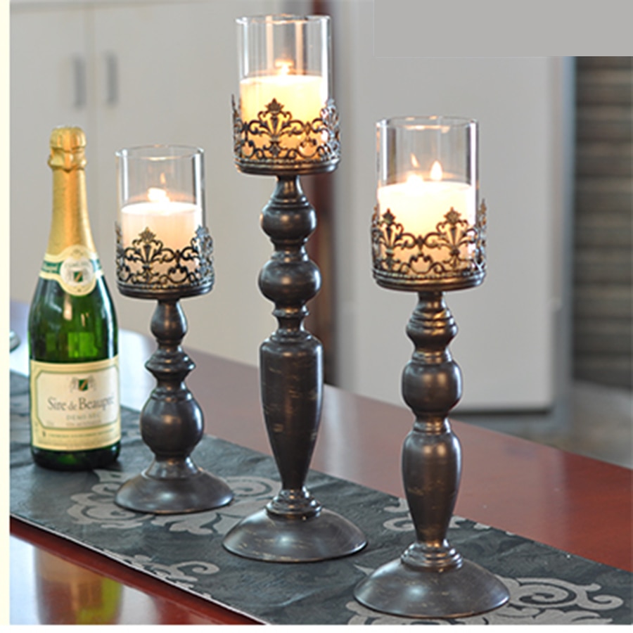 Moderne zwarte kandelaar metalen glas Nordic grote Kroonluchter licht marokkaanse kandelaar bruiloft centerpieces voor tafels 50ZT0008