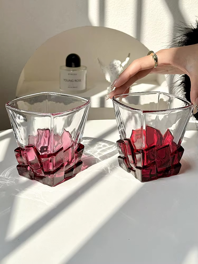 Space Gold Ice Cube Cup Artistic Sense Wine Glass Light Luxury Glass High-end Water Cup Whiskey Cup Juice Drink Cup