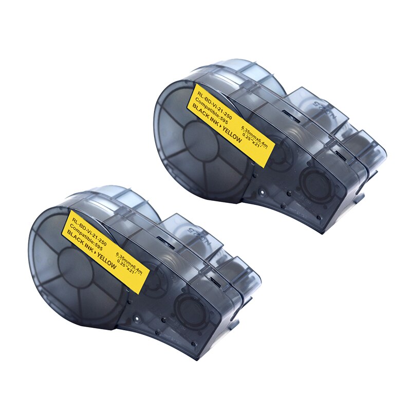 for M21-250-595 6.35mm Width Label Tape Black On White Compatible for BMP21 Plus ID Pal and LABPAL Label Printers: 2PCS yellow