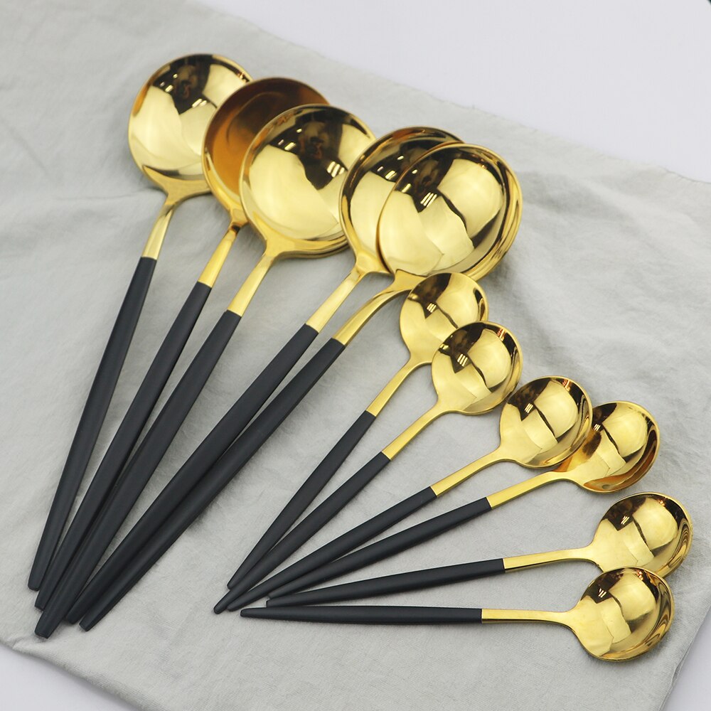 24Pcs/set Rose Gold Cutlery Set 18/10 Stainless Steel Dinnerware Set Knives Forks Spoons Dinner Set Kitchen Tableware Silverware