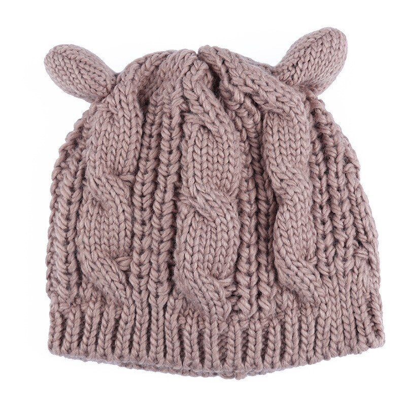 Orecchie di gatto delle donne solido del cappello di Inverno lavorato a maglia cappelli di lana berretti Cappellini uncinetto di tendenza cofano carino cappuccio delle donne gorros mujer invierno: 9