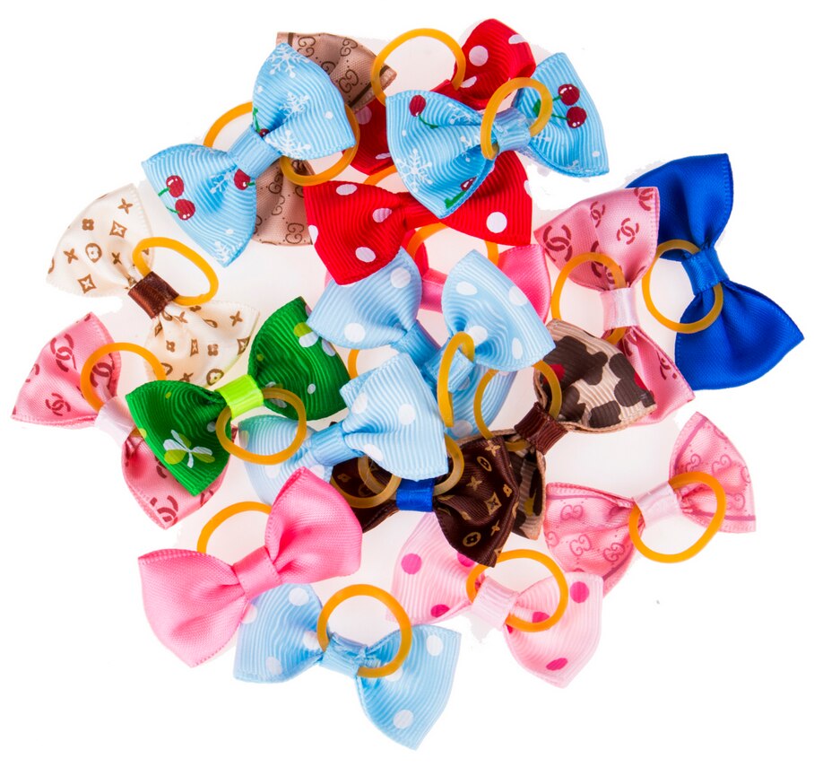 20 unids/lote de accesorios hechos a mano para perros, lazos de poliéster para el cuidado de mascotas, diadema para perros: Default Title
