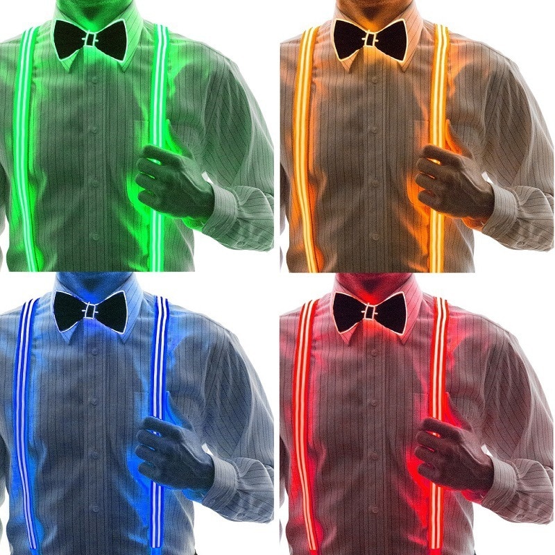 Tirantes luminosos Led para hombre, pajarita, barra de música perfecta, iluminación Led, accesorios para actuaciones y fiestas de disfraces