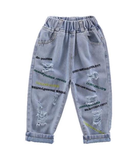 Pantalones vaqueros con agujero roto para niños y niñas, jeans rasgados, informales, sueltos, para primavera y verano,: 6T-height 130cm