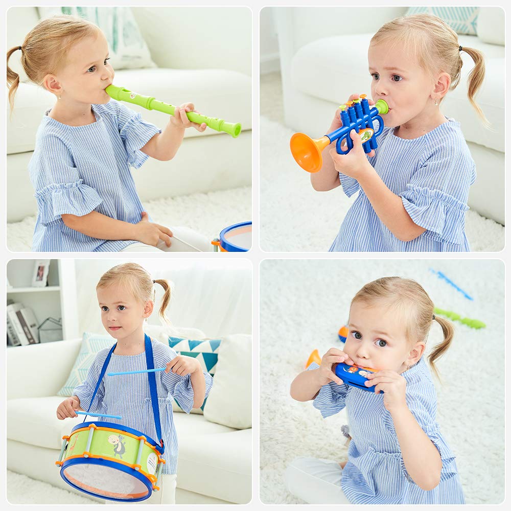 Peuter Muziekinstrumenten Speelgoed Kinderen Drum Set Trompet Harmonica Maraca Voor 2 3 4 5 6 Jaar Oud baby Jongens Meisjes