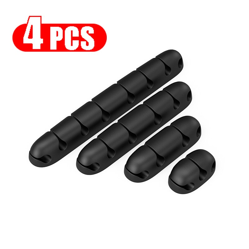 4PCS Desktop Double-sided Porous Non-marking Cable Holder Wire Cord Protector Silicone USB Cable Wire Organizer Management Clamp: Black 4PCS