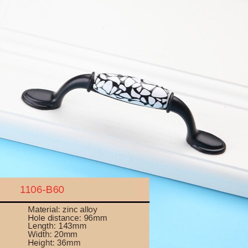 Black/White Ceramic Furniture Handle American Style Simple Kitchen Cabinet Handle Wardrobe Round Drawer Knob: 1106-B60-96