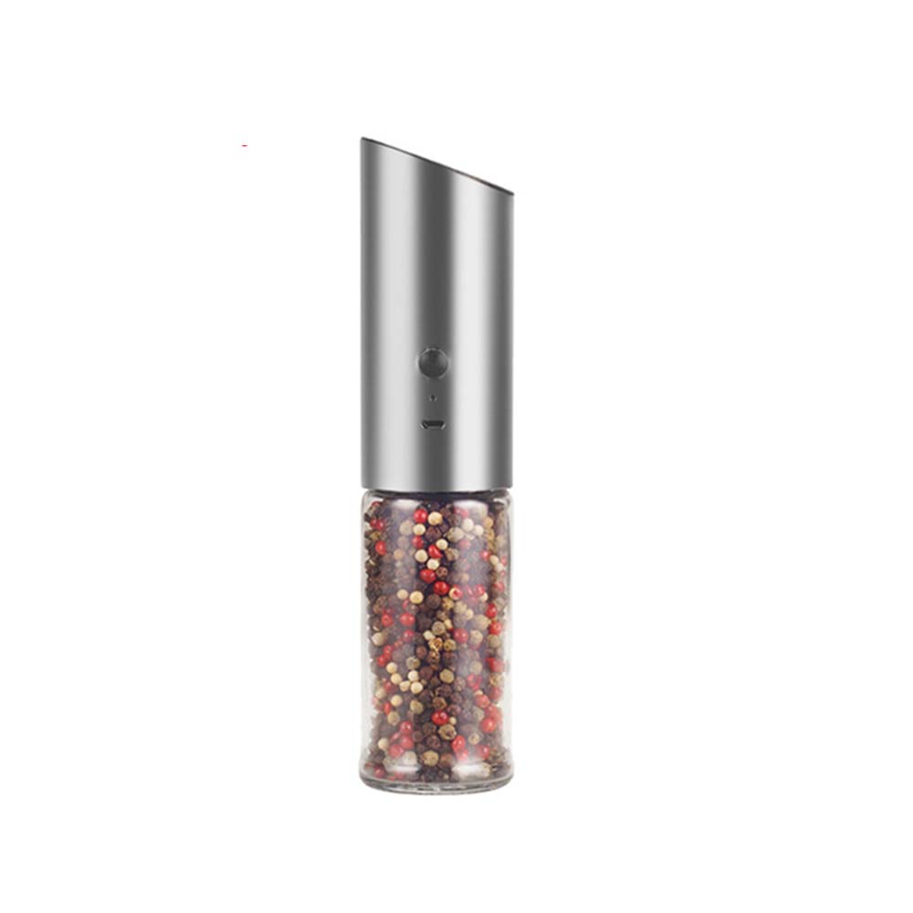 Electric Salt and Pepper Grinder Set USB Rechargeable Eletric Pepper Mill Shakers Automatic Spice Steel Machine Kitchen Tool: Light Grey