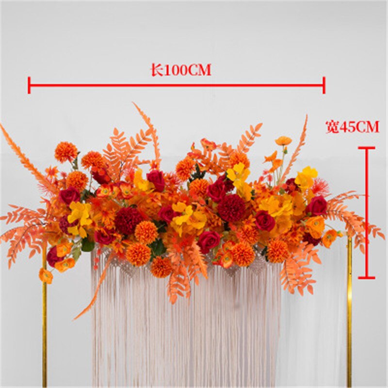 100X45cm Wedding Flower Row Arrangement Supplies Silk Peonies Rose Artificial Flower Row Wedding Arch Backdrop T station Decor: orange red