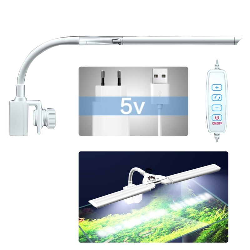 Adjustable Fish Tank Four-Row Light LED Aquarium Clip-on Lighting Lamp 100V-240V: C-EU
