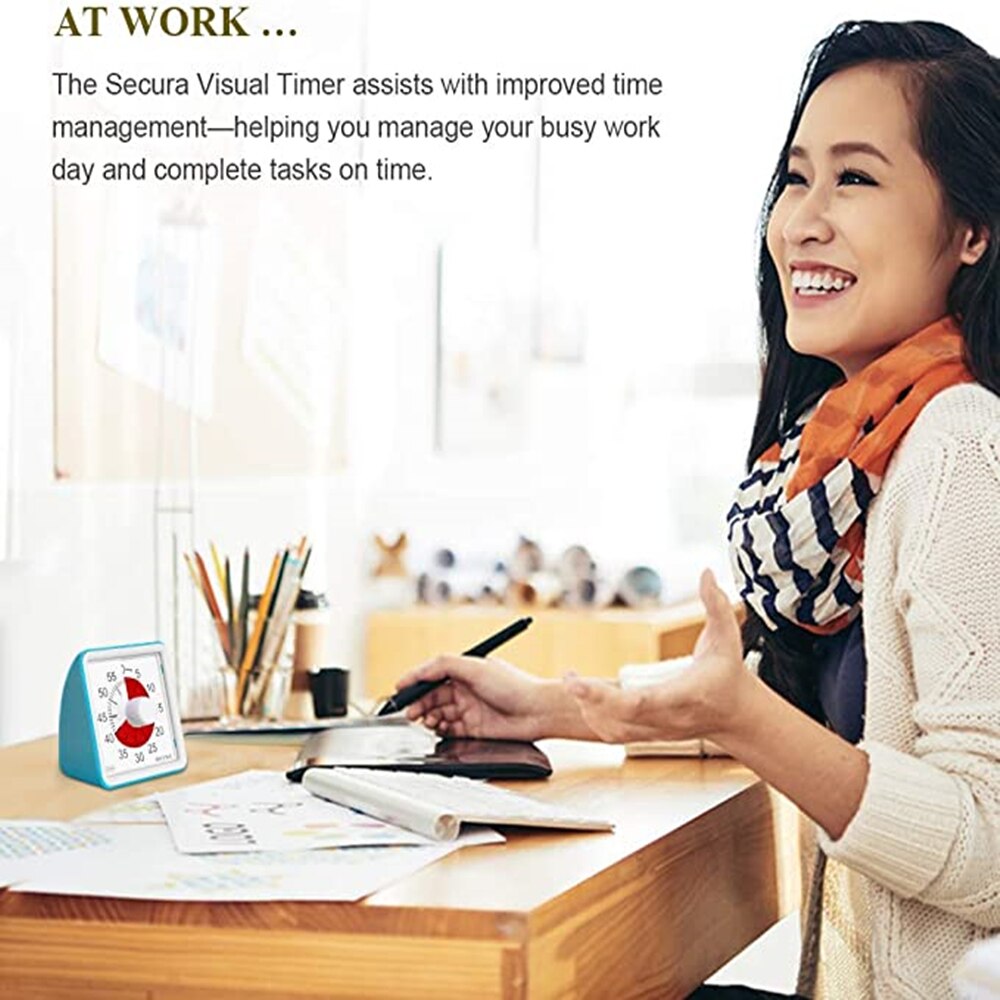 60-Minute Visual Timer, Classroom Countdown Clock, Silent Timer for Kids and Adults, Time Management Analog Timer Kitchen Gadget