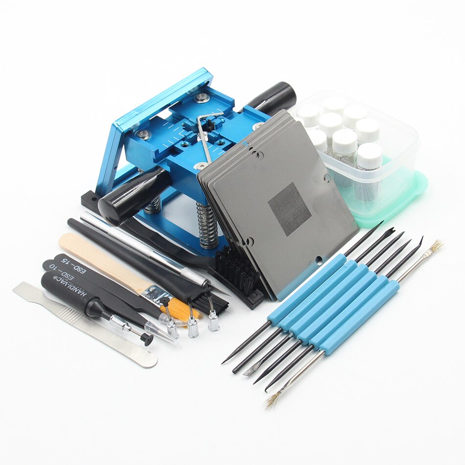 Blue BGA reballing kit 90*90mm BGA reballing station with hand shank 10/PCS BGA Universal Stencil: F Package