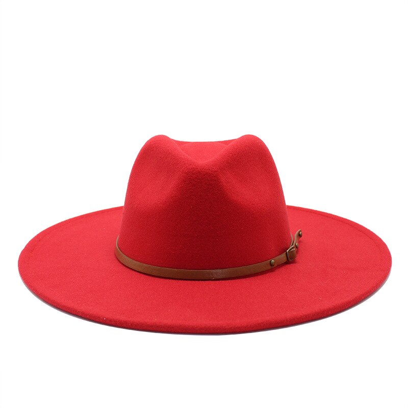Sombrero de ala ancha para hombre y mujer, sombrero de ala ancha de lana sólida clásica, estilo británico, Panamá, Jazz, iglesia, 9,5 CM,: Rojo