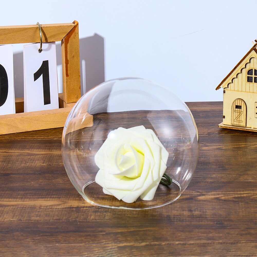 Spherical Glass Cloche Jar Display Stand Cover Terrarium Bottle with Wooden Base Acrylic Dust Cover Display Box Flower Box Home